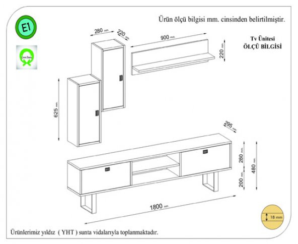 BMdekor TV Ünitesi Wingly Beyaz Sarı 180 cm - 4