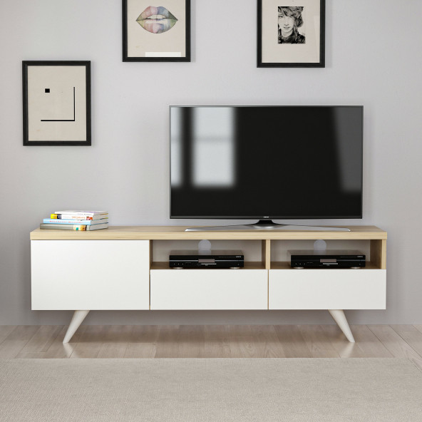 BMdekor TV Sehpası Berrak Beyaz Safir Meşe 150 cm - 2
