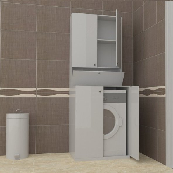 BMdekor Çamaşır Makinesi Dolabı Kristal Alt Üst Beyaz - 2