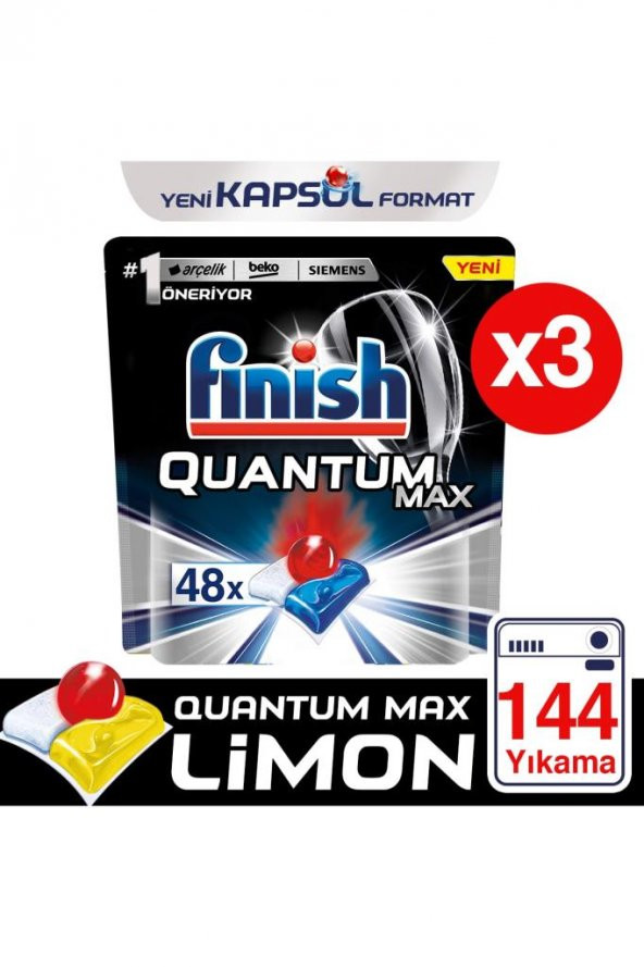 Finish Quantum Max 144 Kapsül Bulaşık Makinesi Deterjanı Limon (48x3) 86905705529113