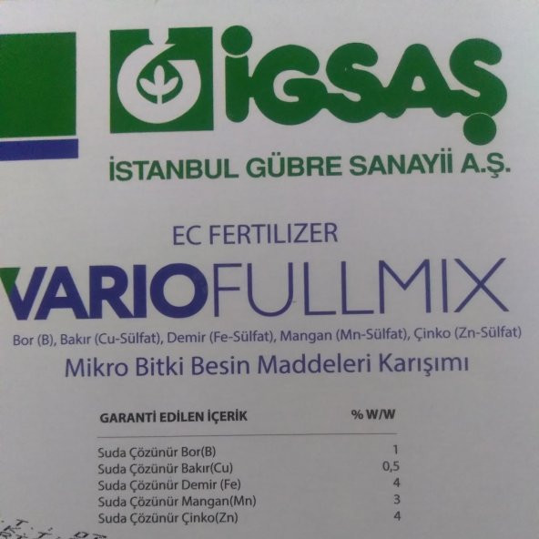 İGSAŞ vario fullmix 1 KG - Bor, Bakır, Demir, Mangan, Çinko EC Fertilizer Organomineral Gübre - 4
