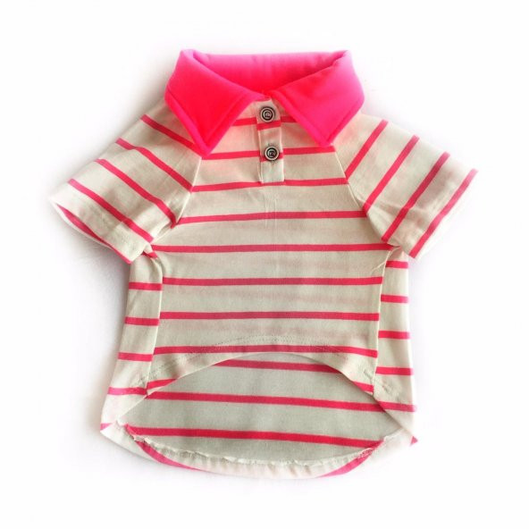 Pinky Cream Stripe Polo Yaka Tişört Köpek Kıyafeti Köpek Elbisesi - 2