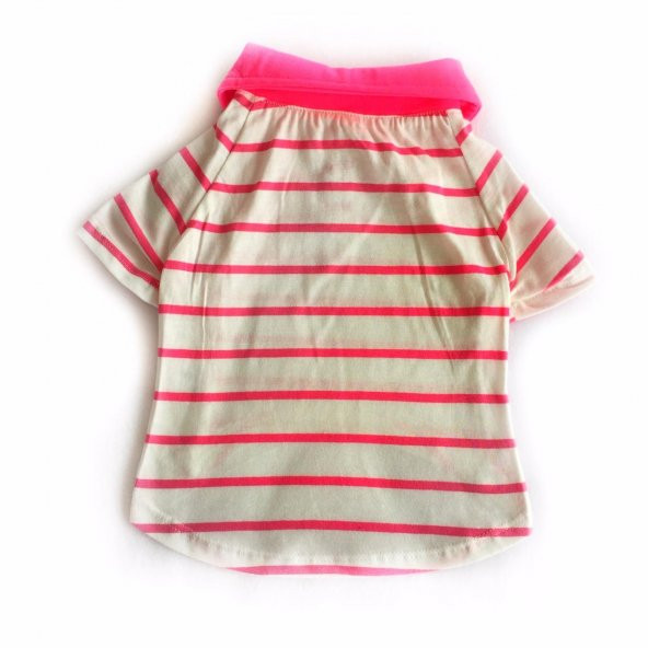 Pinky Cream Stripe Polo Yaka Tişört Köpek Kıyafeti Köpek Elbisesi - 3