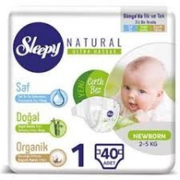 Sleepy Natural Bebek Bezi 1 Numara Yenidoğan 40 Adet (2-5 Kg)