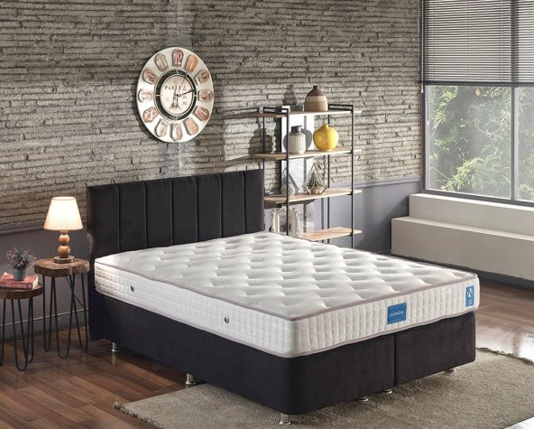 Niron Juliette 150x200 cm Çift Kişilik Yatak Baza Başlık Seti -  Siyah Kumaş Lüks Yatak Takımı - 1