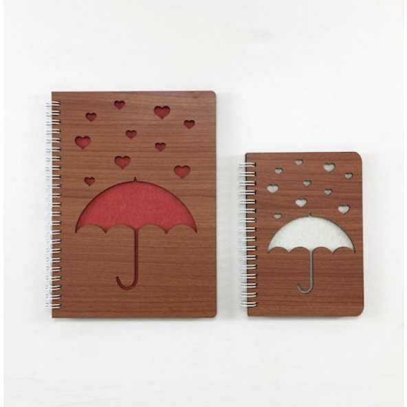 Ahşap Kapaklı Defter -Kalp Yağmuru - Büyük Boy ve Küçük Boy