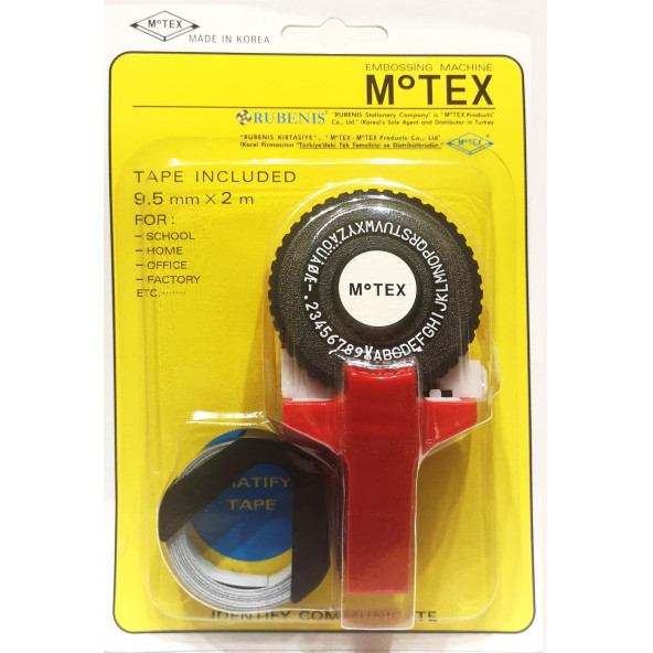 Motex (KIRMIZI) 3d Kabartma Yazı Yazma Ve Etiketleme Makinası (SİYAH ŞERİT 9mm x 2metre)