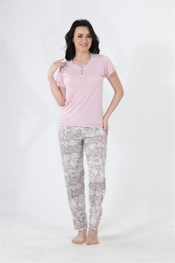 etoile Kadın  Bambu Kısa Kol Pijama Takımı Büyük Beden S - 5XL Arası / 98104  Vizon XL