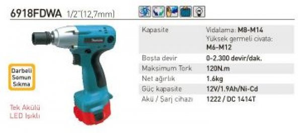MAKİTA 6918FDWA AKÜLÜ DARBELİ SOMUN SIKMA - 2
