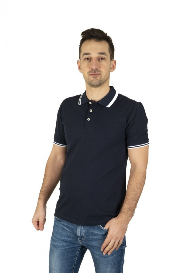Erkek Lacivert Polo Yaka Kısa Kollu T-shirt