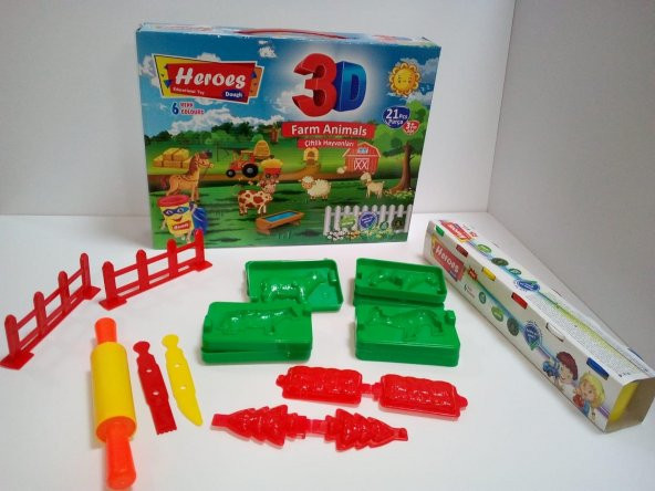 HEROES 3D ÇİFTLİK HAYVANLARI OYUN HAMURU SETİ 21 PRÇ 6 RENK HAMUR - 2