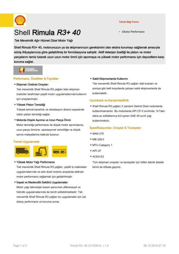 SHELL RIMULA R3+ 40 KOVA 20 LİTRE-MAN:270 MB:228.0 - Resim 2