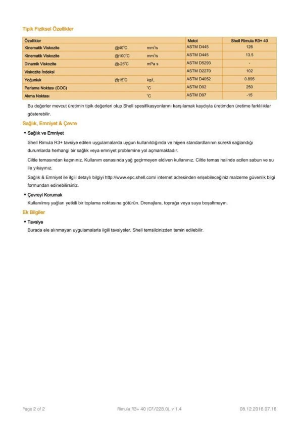 SHELL RIMULA R3+ 40 KOVA 20 LİTRE-MAN:270 MB:228.0 - Resim 3