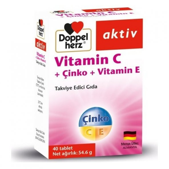 Doppelherz Aktiv Vitamin C+ Çinko+ Vitamin E 40 Tablet (SKT:08/2023)