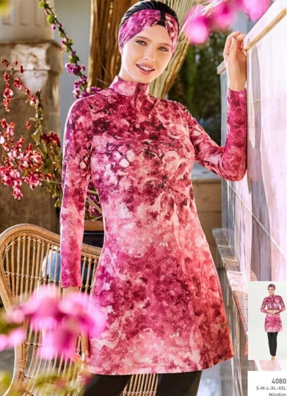 ADASEA 4080 MÜRDÜM  DİJİTAL DESENLİ LYCRALI TESETTÜR MAYO - 2