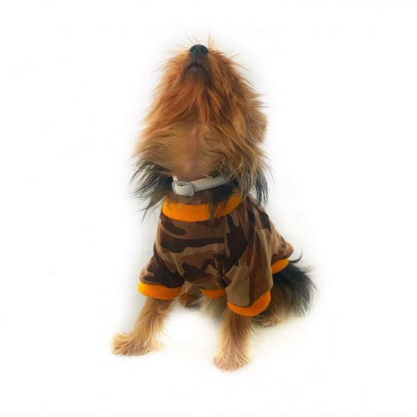 Camouflage Orange Oval Yaka Tişört Köpek Kıyafeti Köpek Elbisesi
