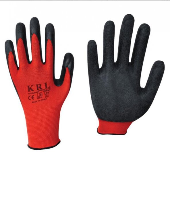 KRL 2000 Polyester Siyah Kırmızı Montaj Eldiven No:10 10 Çift