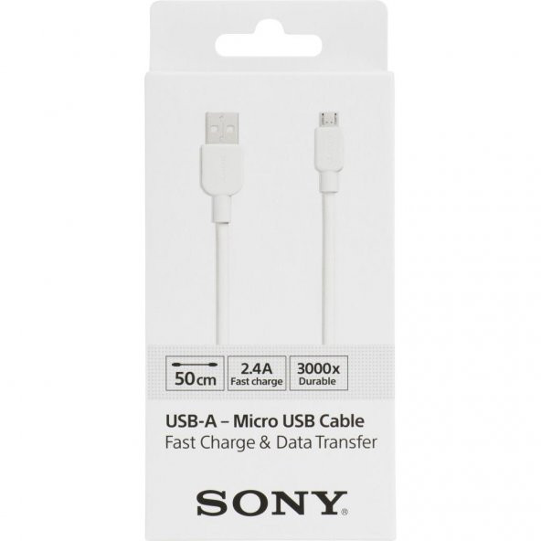 Sony CP-AB50 50CM Micro Usb 2.4A Hızlı Şarj Ve Data Kablosu Beyaz - 2