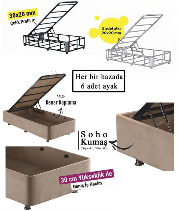 Niron Ela Baza ve Başlık Seti 150x200 cm Çift Kişilik Sütlü Kahve Kumaş Baza ve Başlığı Soho Kumaş - 3