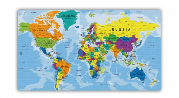 Detaylı Dünya Haritası Kanvas Tablo