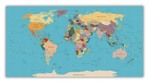 Kanvas Klasik Mavi Zeminli Dünya Haritası Tablo