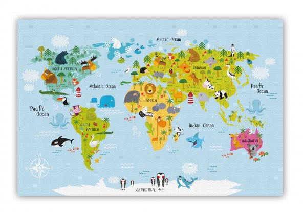 Çocuk Odası Hayvanlar Alemi Dünya Haritası