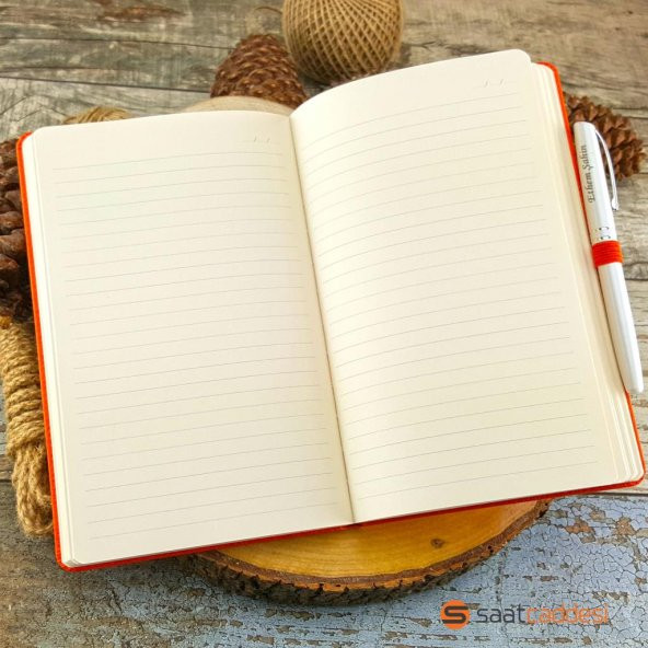 İsme Özel Termo Deri Turuncu Defter Roller Kalem Set - 2