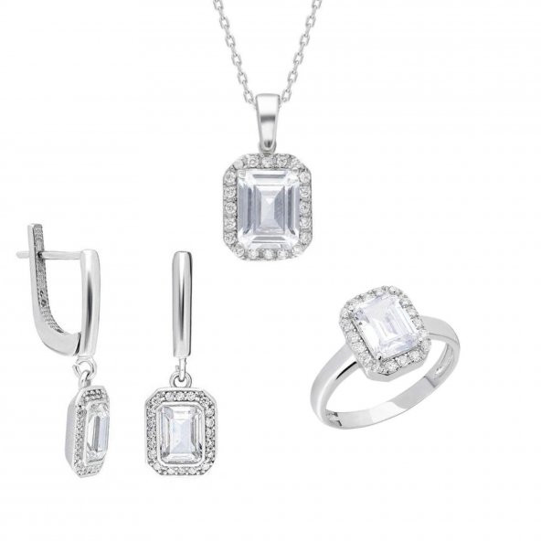 Starlight Diamond Montür Baget Taşlı Gümüş 3lü Takı Seti