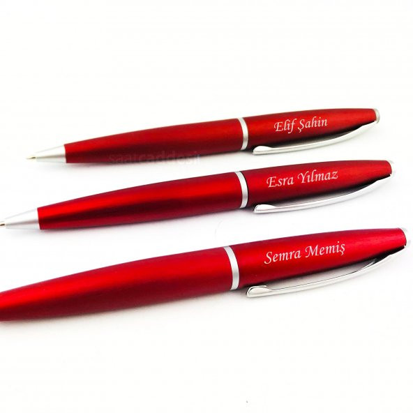 3 adet isme Özel Kırmızı Metal Tükenmez Kalem Kutulu