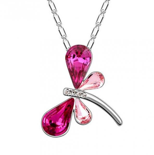 Kristal Taşlı Pembe Yusufçuk Kolye Küpe Seti - 2