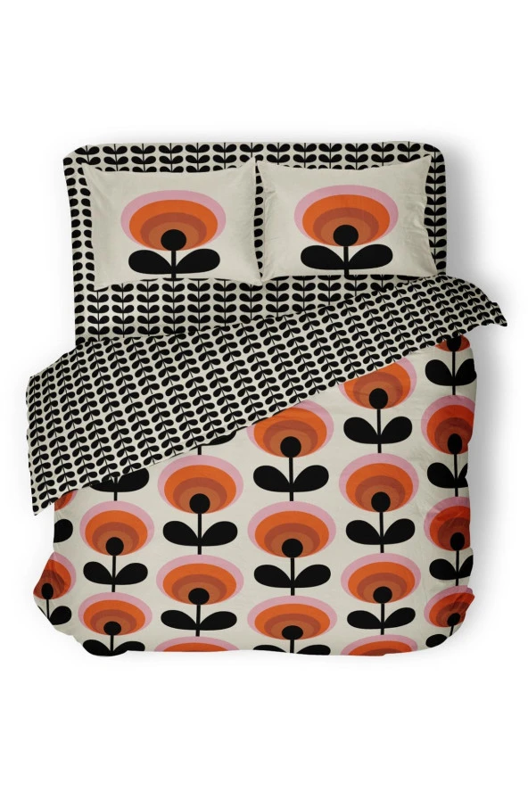 Retro Flora Çift Kişilik Nevresim Takimi