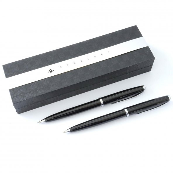İsme Özel Steel Pen 2 li Kalem Seti Siyah Doğum Günü Yeni İş Hediyesi