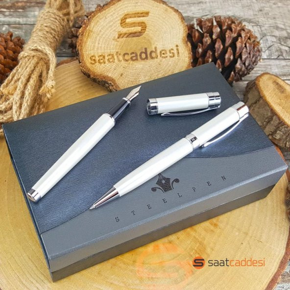 Steel Pen Beyaz Metal Kalem Seti