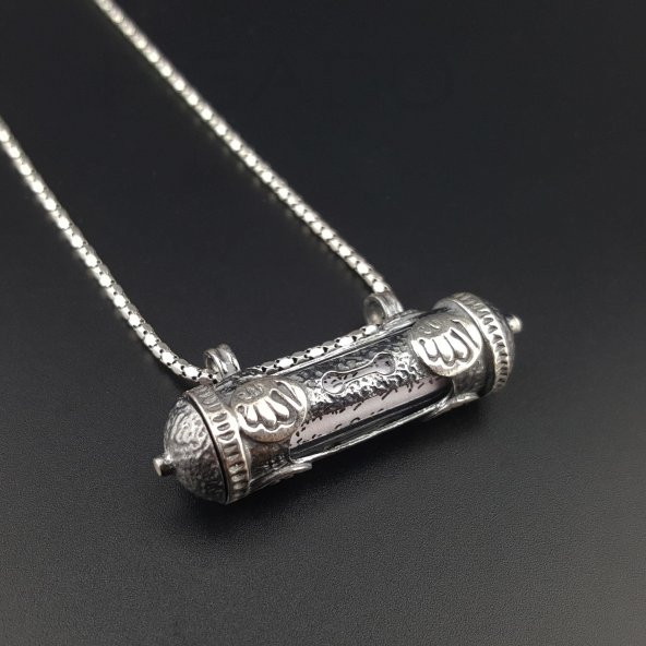 925 Ayar Gümüş Allah Yazılı Ayet-El Kürsi Dualı Cevşen Kolye - 2