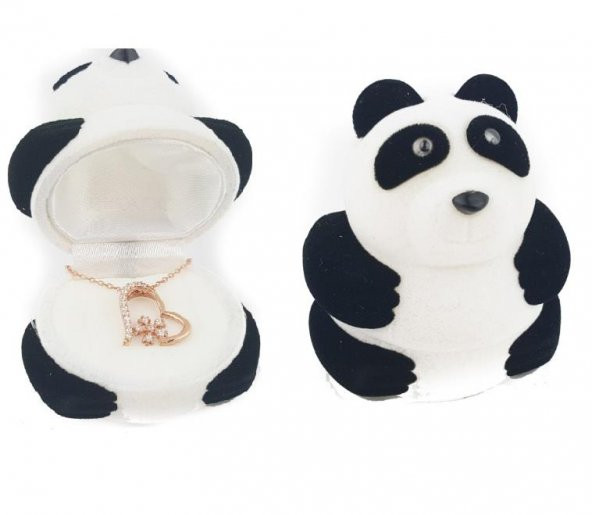 925 Ayar Gümüş Kadife Panda Kutusunda Kalpli Kar Tanesi Kolye - 1