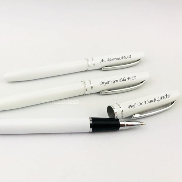 3 adet İsme Kişiye Özel Metal Roller İmza Kalemi Kutulu Beyaz