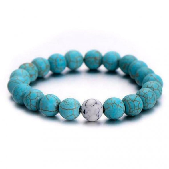 Turkuaz Renkli Doğaltaş ve Havlit Doğal Taş Bileklik Seti Unisex - 2