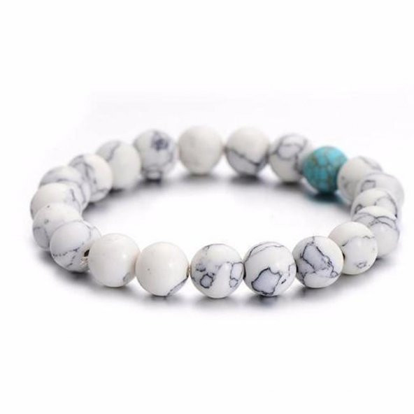 Turkuaz Renkli Doğaltaş ve Havlit Doğal Taş Bileklik Seti Unisex - 3