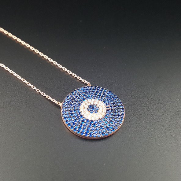 925 Ayar Gümüş Zirkon Taşlı Tuğralı Zarif Nazar Boncuğu Kolye ürün görseli