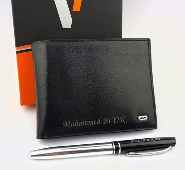 İsme Özel Vekar 20 Bölmeli 100 Deri Erkek Cüzdanı Siyah + HEDİYELİ