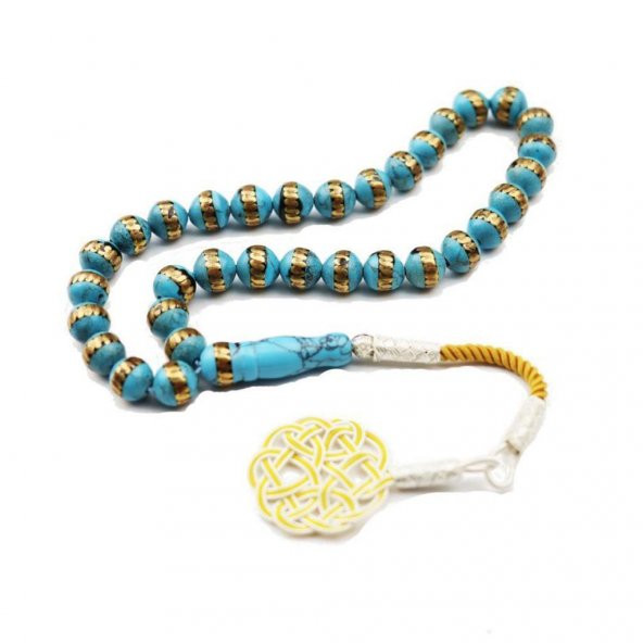 1000 Ayar Gümüş Kazaz Püskül Pirinç Işlemeli Sıkma Turkuaz Tesbih