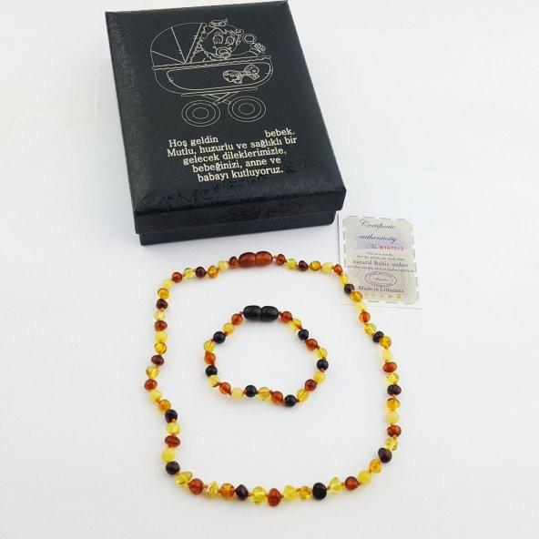 Tebrik notlu Kutusunda Sertifikalı Damla Kehribar Bebek Diş Kolyesi - 4