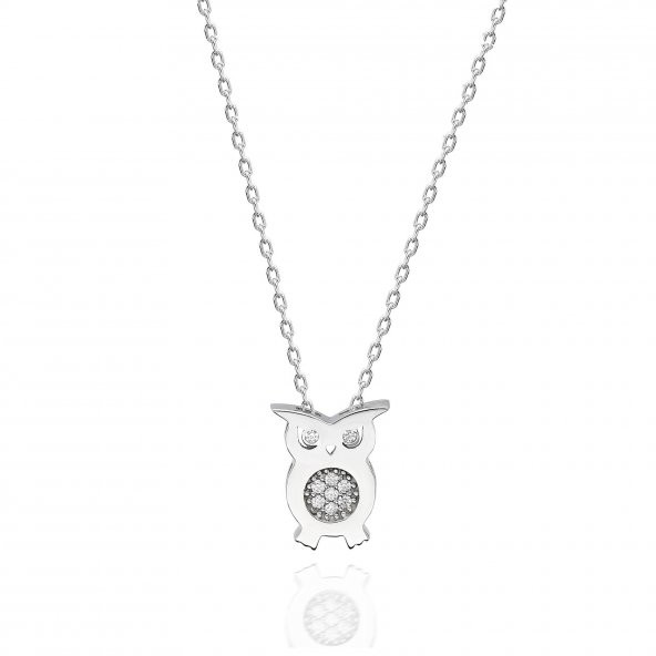 Gümüş Swarovski Taşlı Baykuş Kolye Sertifikalı Qr Kodlu