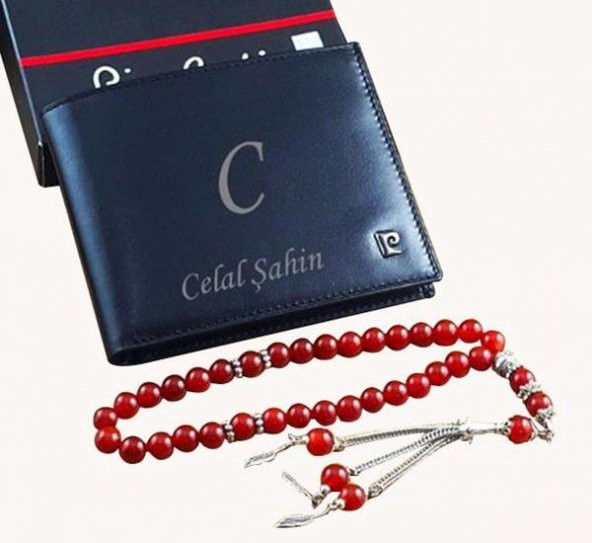 İsme Özel Pierre Cardin Deri Erkek Cüzdan ve Akik Tesbih Seti - 7