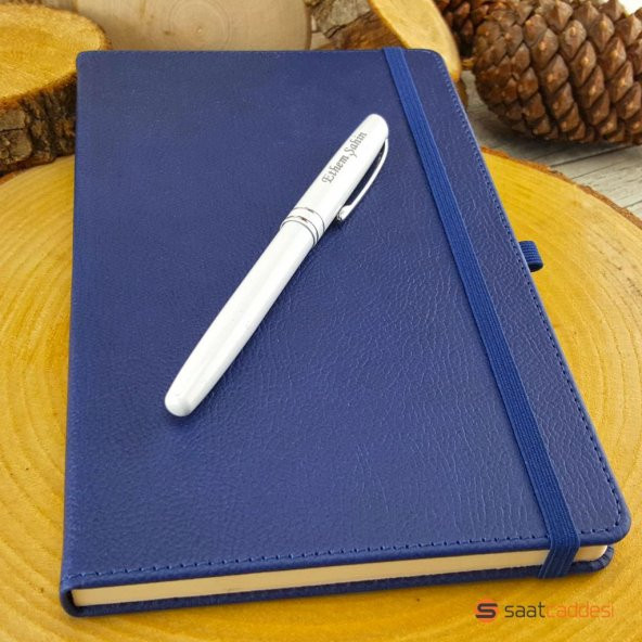 İsme Özel Termo Deri Defter Lacivert + İsme Özel Kalem Seti - 3