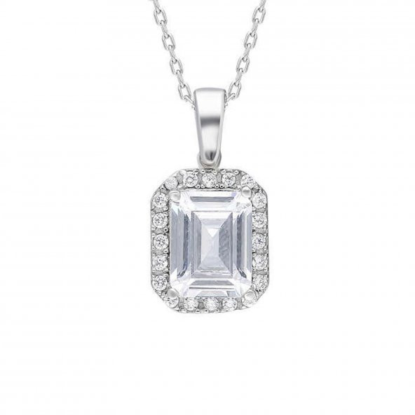 925 Ayar Gümüş Starlight Diamond Pırlanta Kare Baget Tektaş Kolye