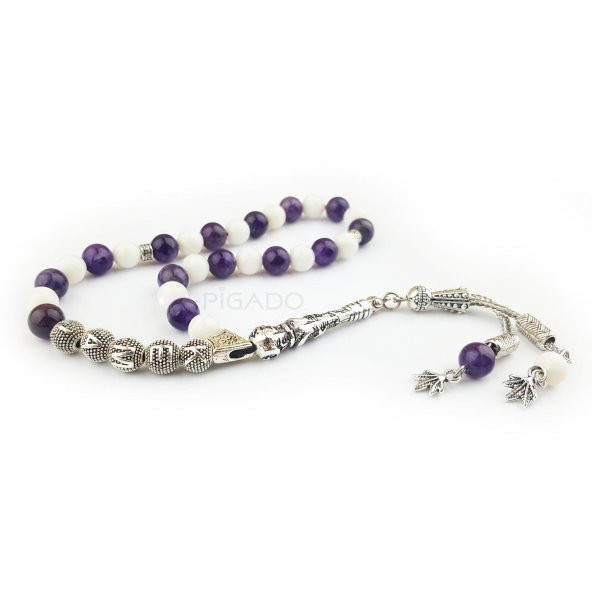 İsme Özel Sedef Ametist Doğal Taş Tesbih