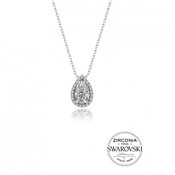 925 Ayar Gümüş Swarovski Taşlı Kadın Damla Model Kolye