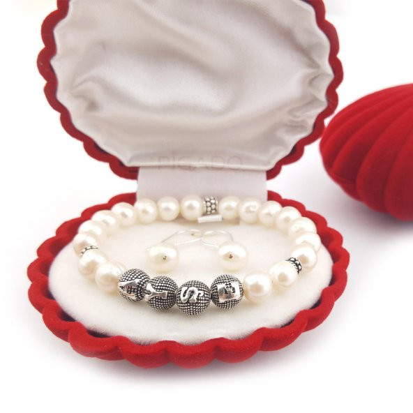 İsme Kişiye Özel 925 Ayar Gümüş Gerçek İnci Bileklik Küpe Seti - 2