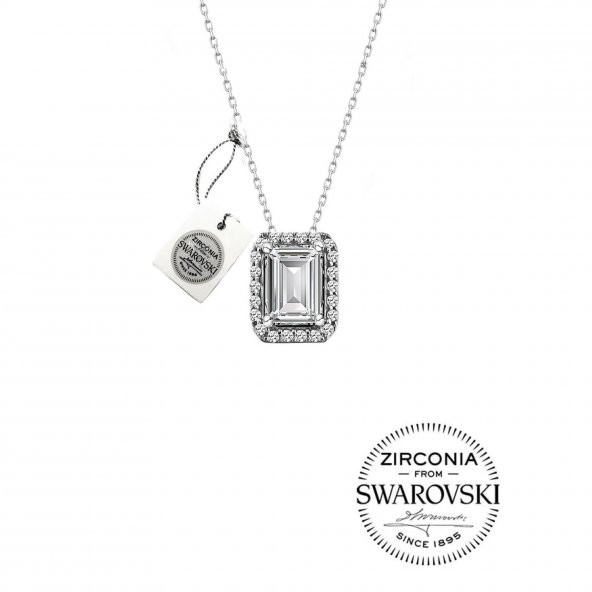 Gümüş Swarovski Baget Pırlanta Modeli Kolye